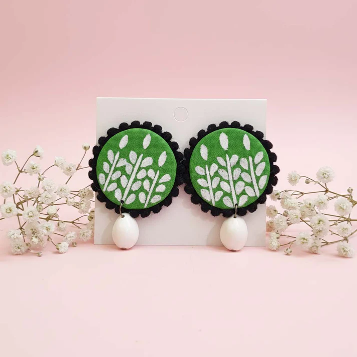 Green Leaf Wooden Handcraft Earrings