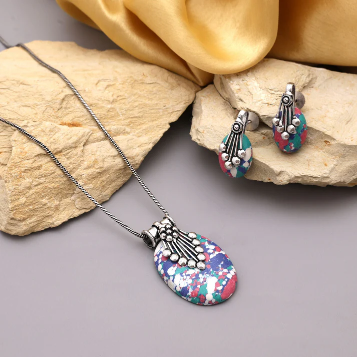 Multi-Color Oxidised Necklace Set