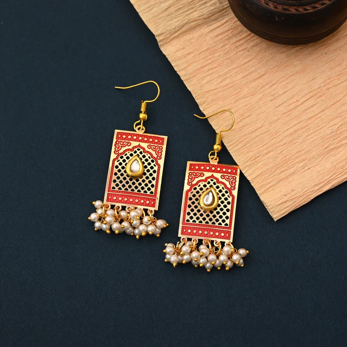 Red Meenakari Ethnic Earrings