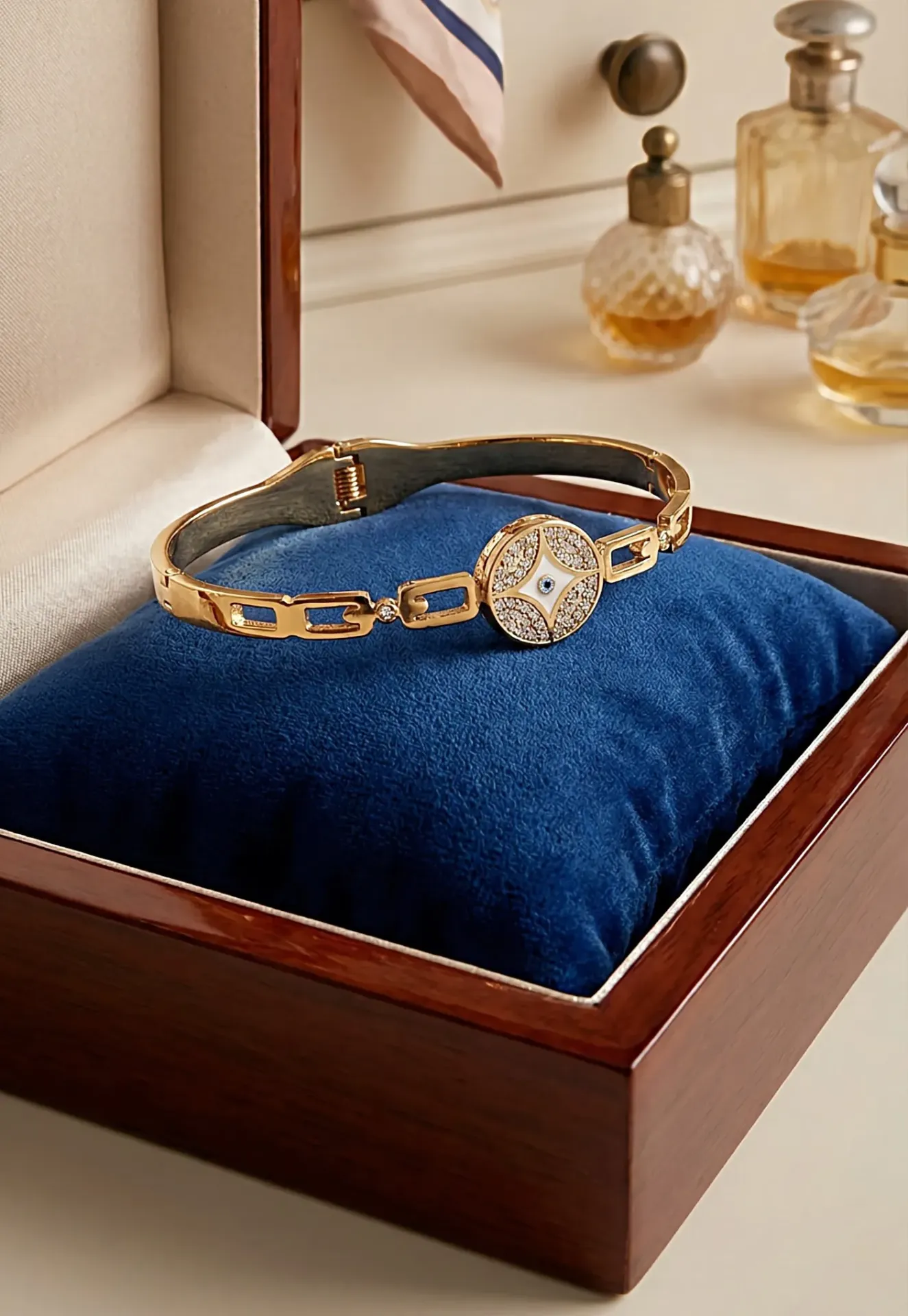 Evil Eye Anti-Tarnish Gold Bangle Bracelet