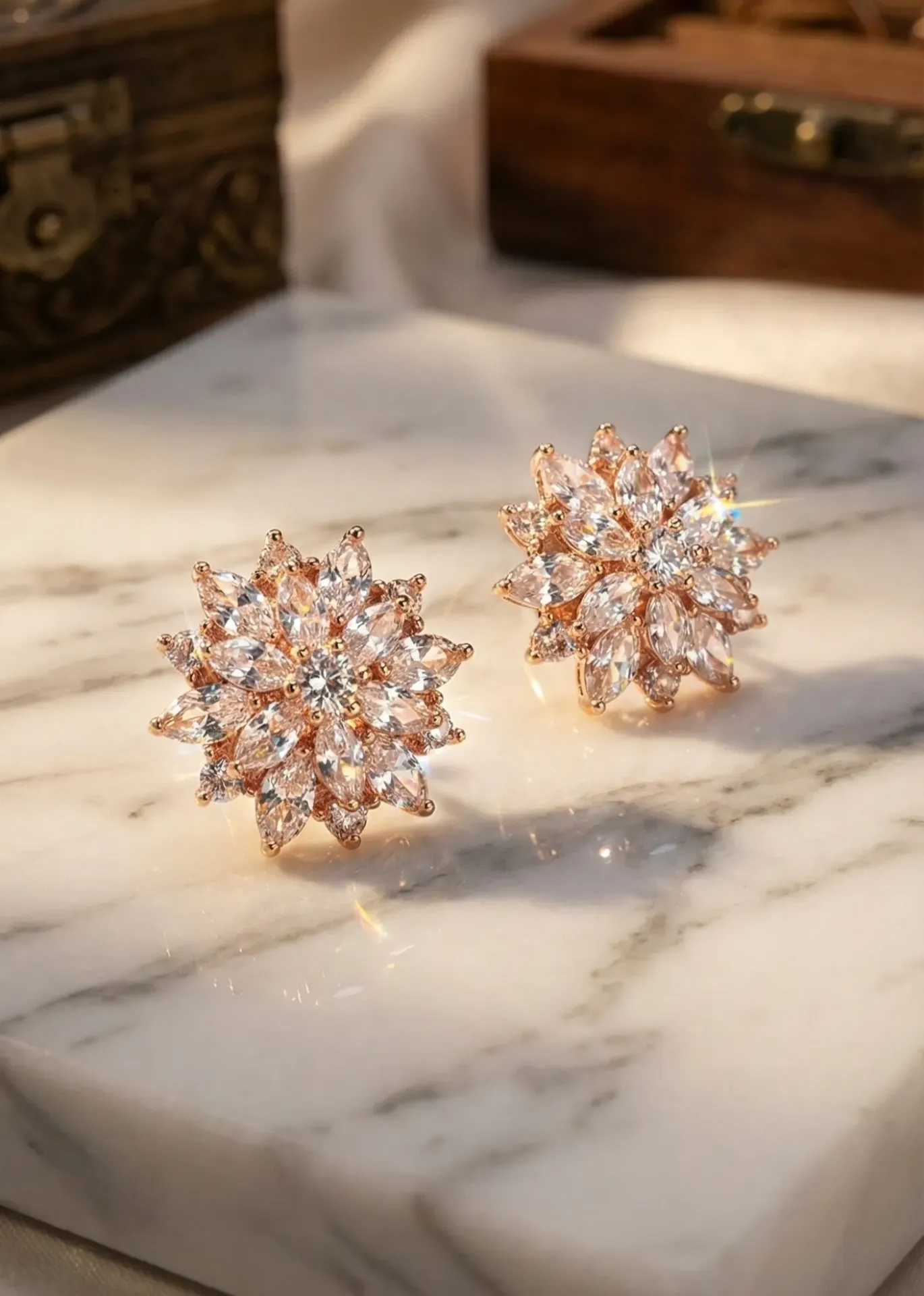 Rose Gold Floral AD Stud Earrings