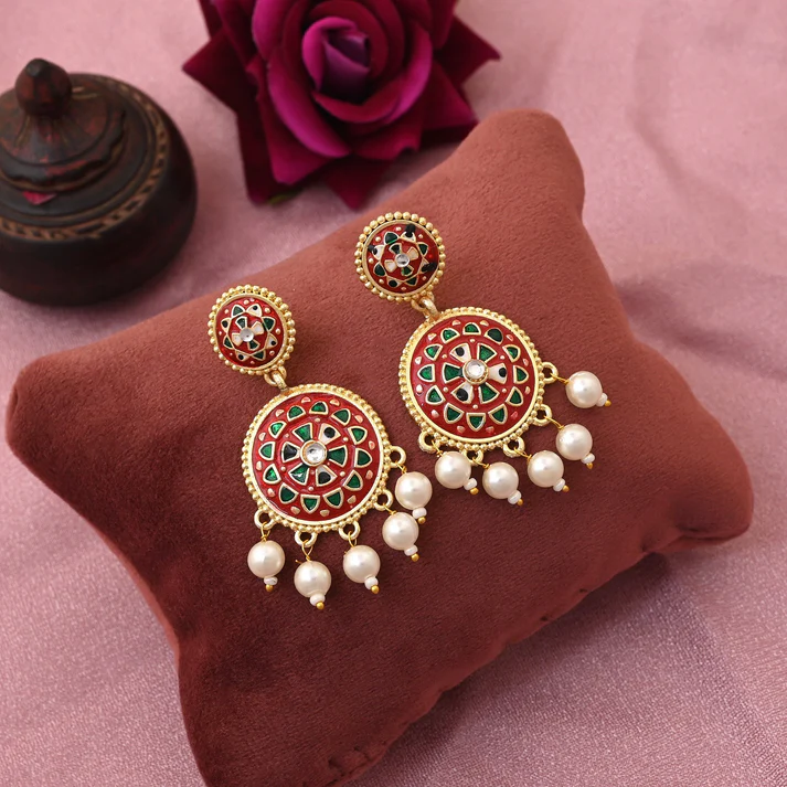 Red Meenakari Festival Earrings