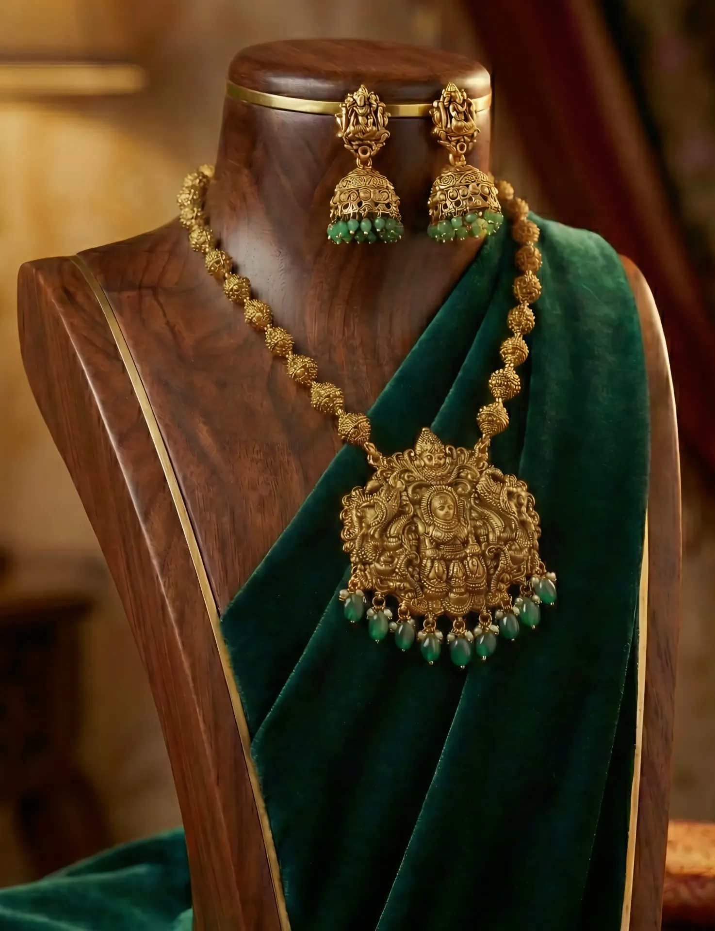 Naagas Haaram with Green Dangler Pendant Set